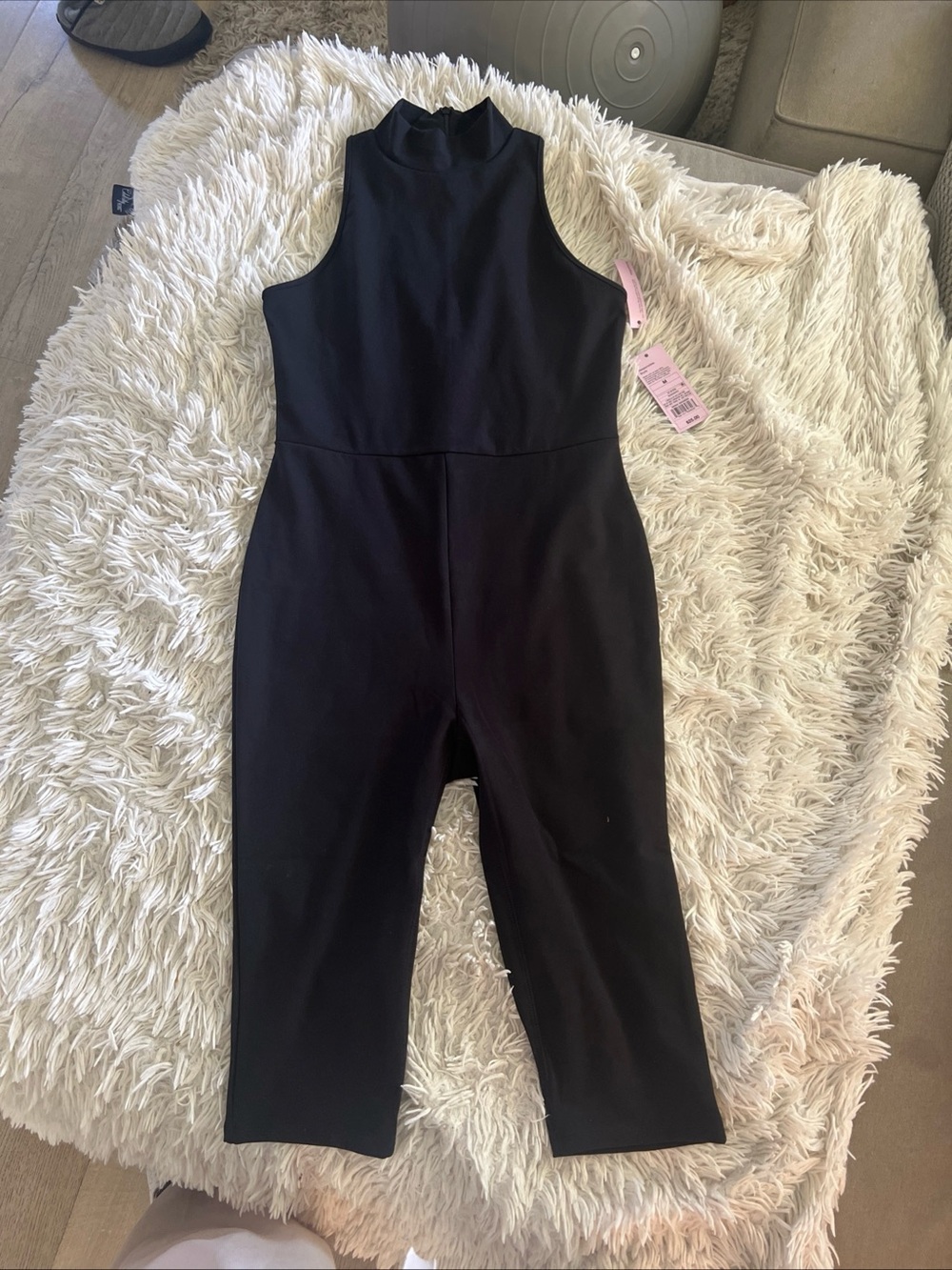 Sleeveless Black Jumpsuit with High Neck romper capri bodycon m